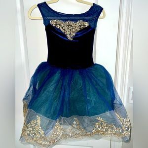 Weissman Child Medium Blue Velvet and Gold Ballet Dress